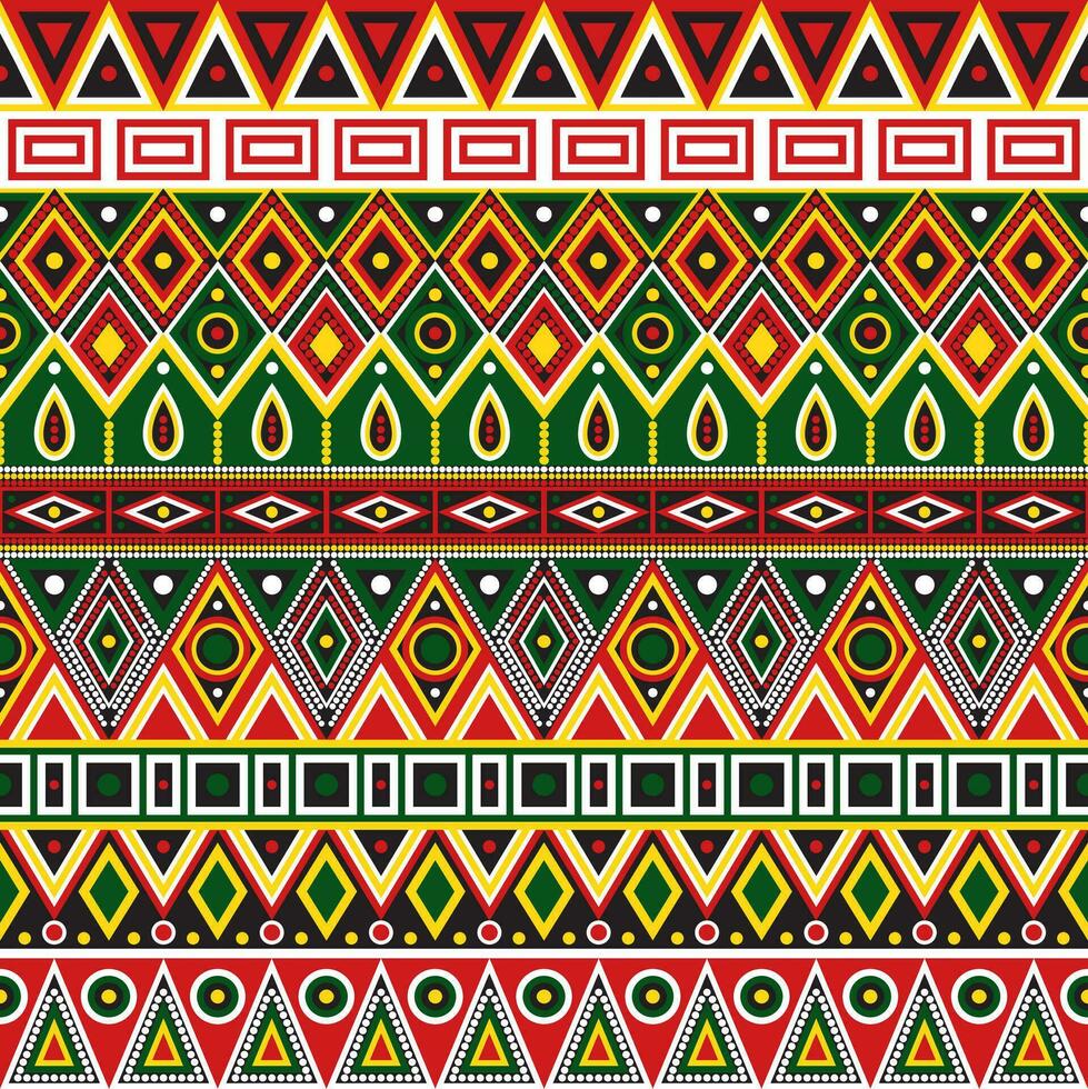 Vector seamless red yellow green round colored aztec indian ornament background with triangles and totem