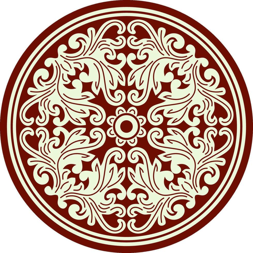 Vector gold and red round ancient Byzantine ornament. Classical circle of the Eastern Roman Empire, Greece. Pattern motifs of Constantinople.