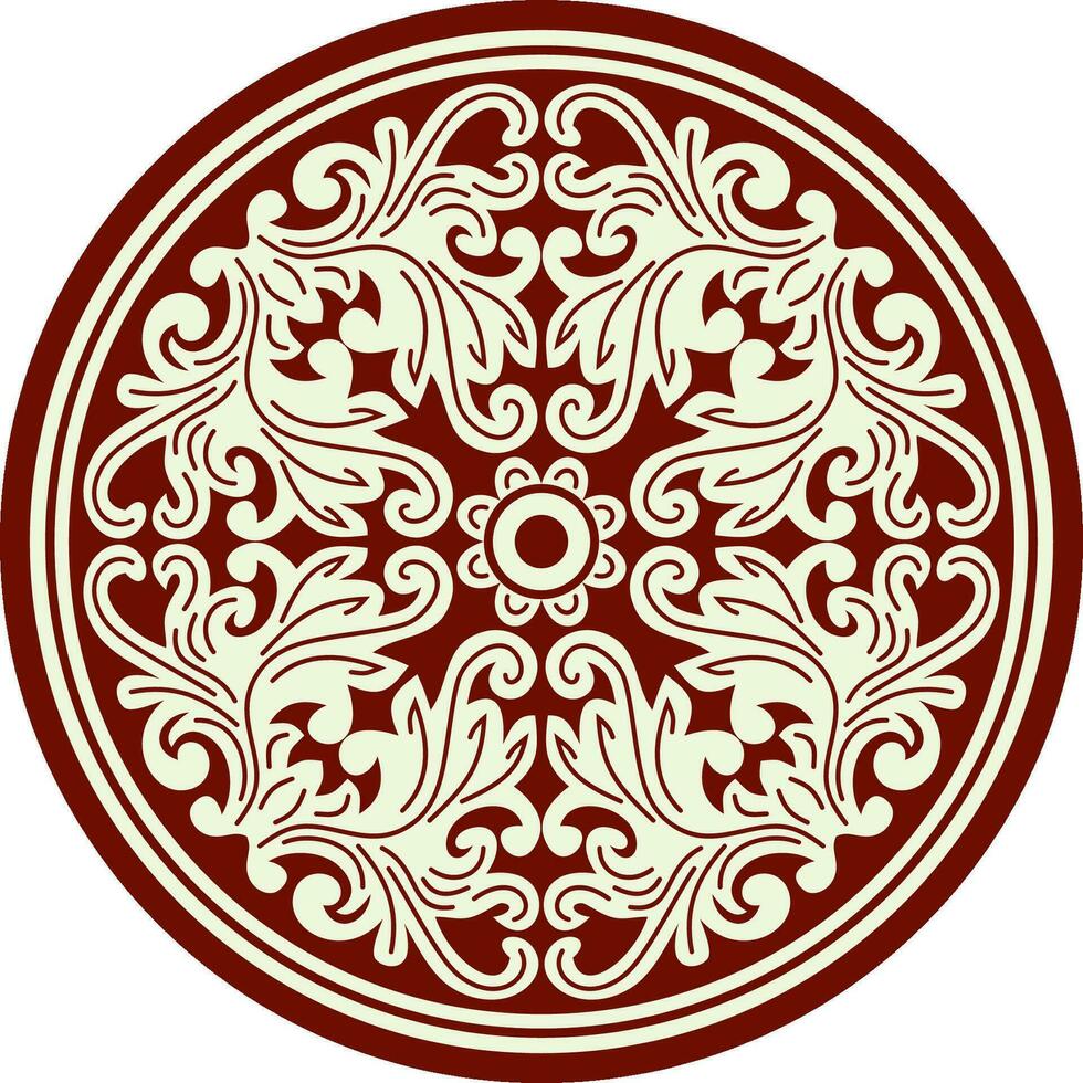 Vector gold and red round ancient Byzantine ornament. Classical circle of the Eastern Roman Empire, Greece. Pattern motifs of Constantinople.