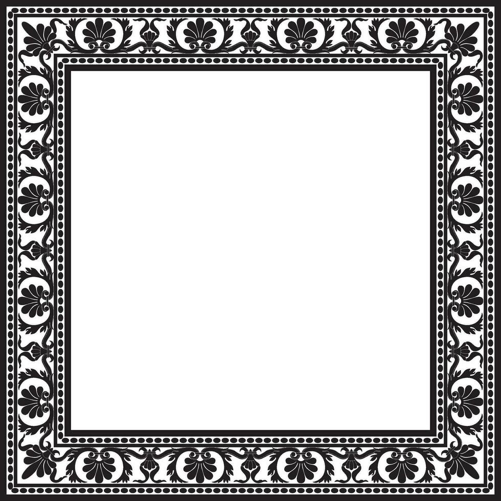 Vector monochrome black square classic renaissance ornament. Endless european border, revival style frame