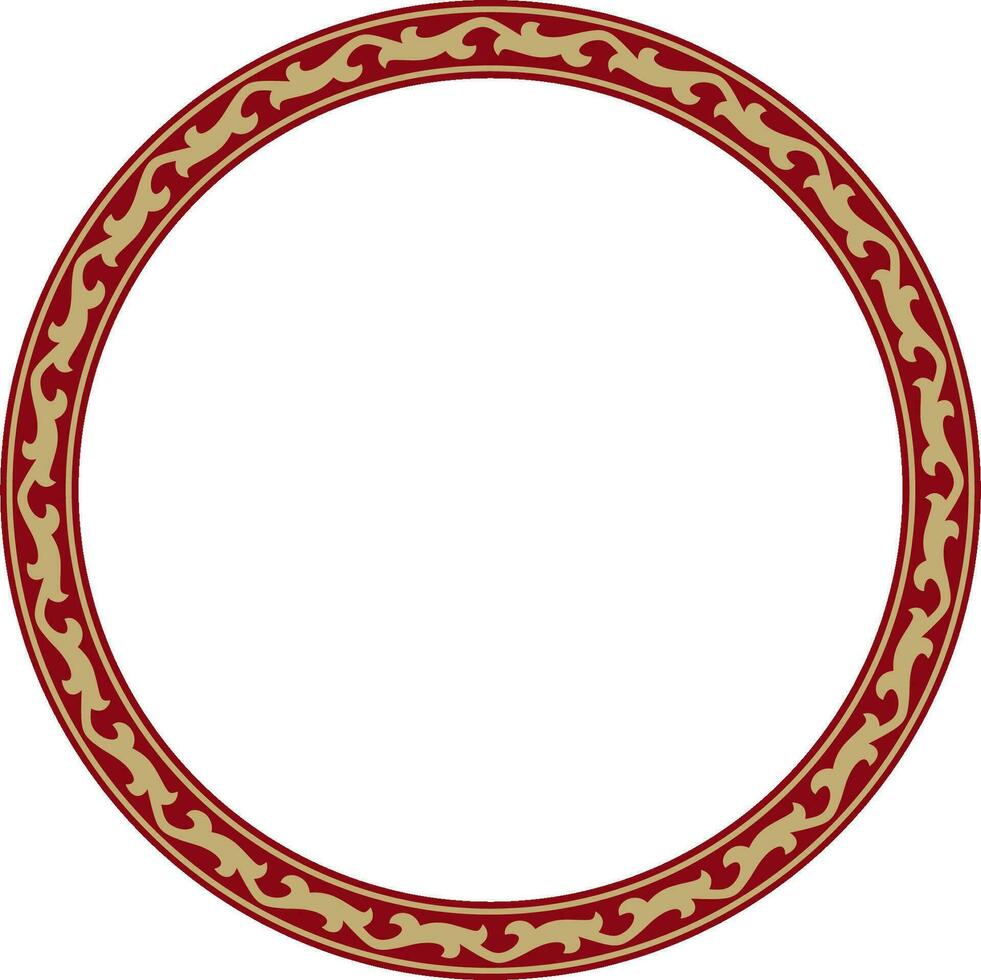 Vector red and gold round Kazakh national ornament. Ethnic pattern of the peoples of the Great Steppe, Mongols, Kyrgyz, Kalmyks, Buryats. circle, frame border