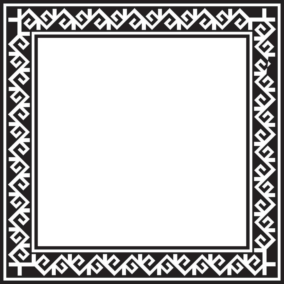 Vector black monochrome square Kazakh national ornament. Ethnic pattern of the peoples of the Great Steppe, .Mongols, Kyrgyz, Kalmyks, Buryats. Square frame border