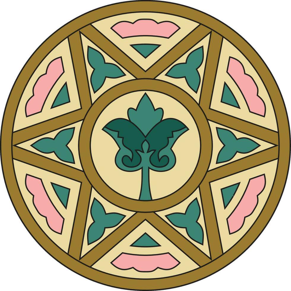 Vector colored round ancient Byzantine ornament. Classical circle of the Eastern Roman Empire, Greece. Pattern motifs of Constantinople