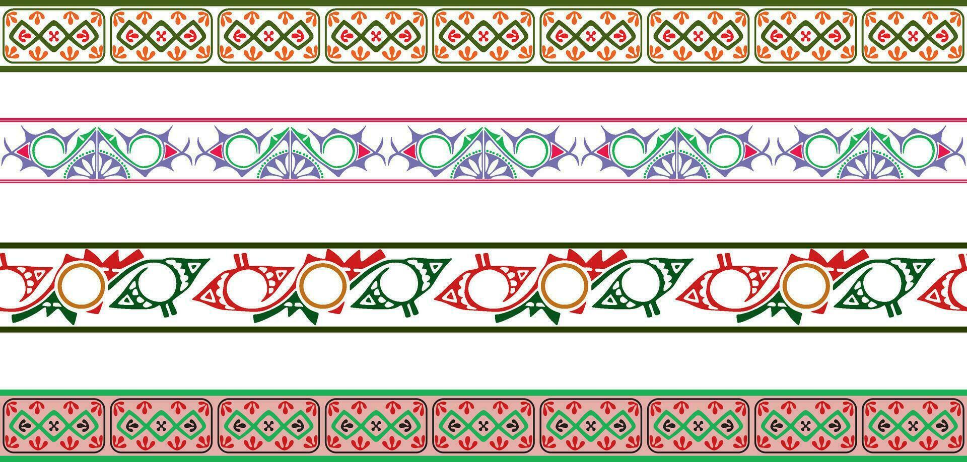 Vector colored set of seamless ornaments of Native Americans, Aztecs. Borders of the tribes of South and Central America