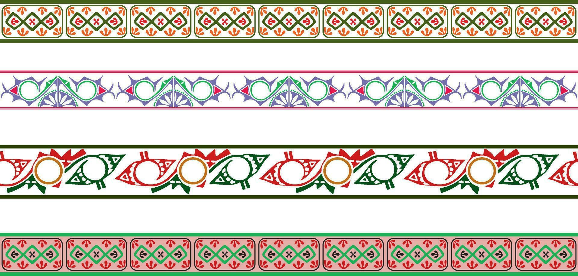 Vector colored set of seamless ornaments of Native Americans, Aztecs. Borders of the tribes of South and Central America