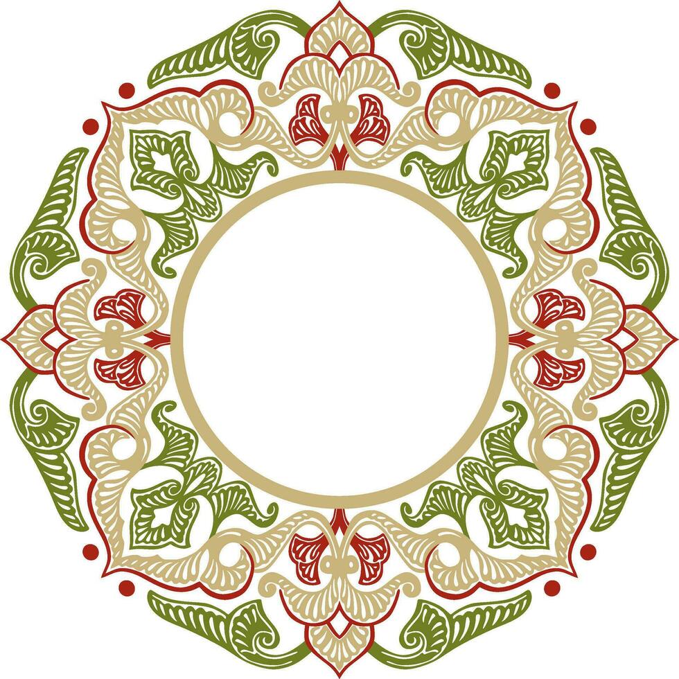 Vector colored round oriental ornament. Arabic patterned circle of Iran, Iraq, Turkey, Syria. Persian frame, border. Lacy carved snowflake.