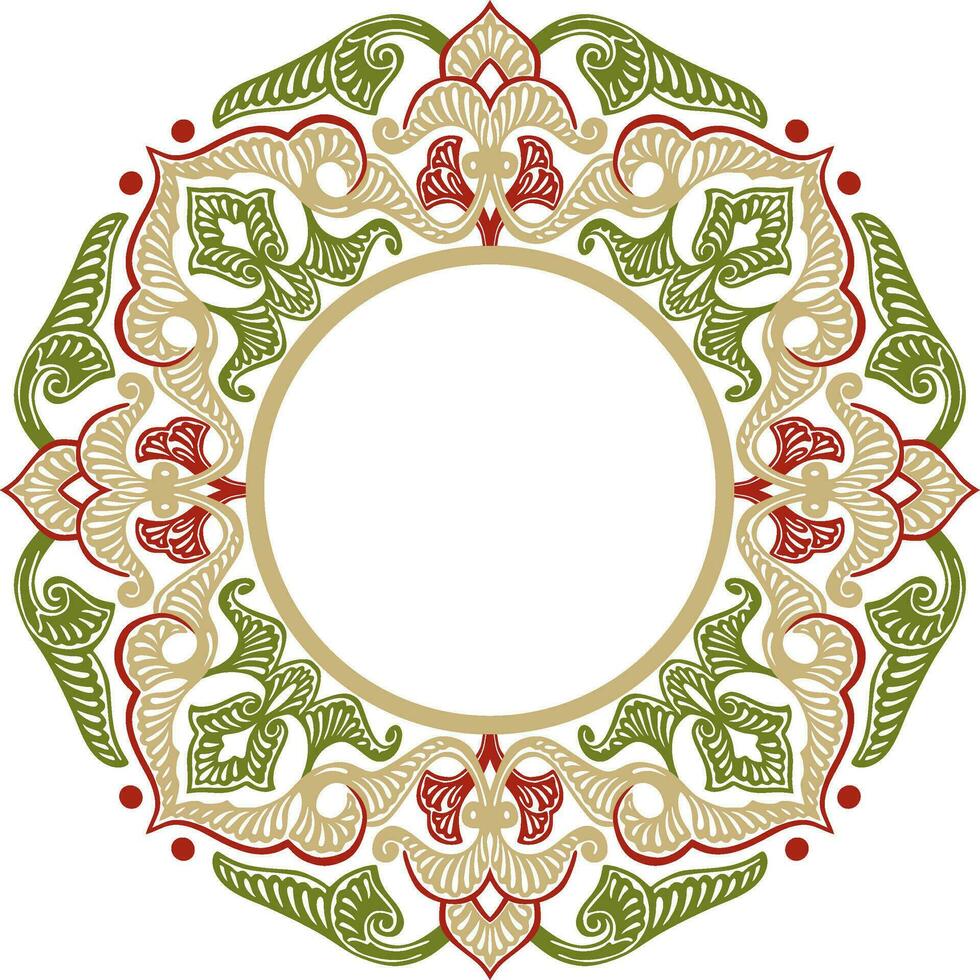 Vector colored round oriental ornament. Arabic patterned circle of Iran, Iraq, Turkey, Syria. Persian frame, border. Lacy carved snowflake.