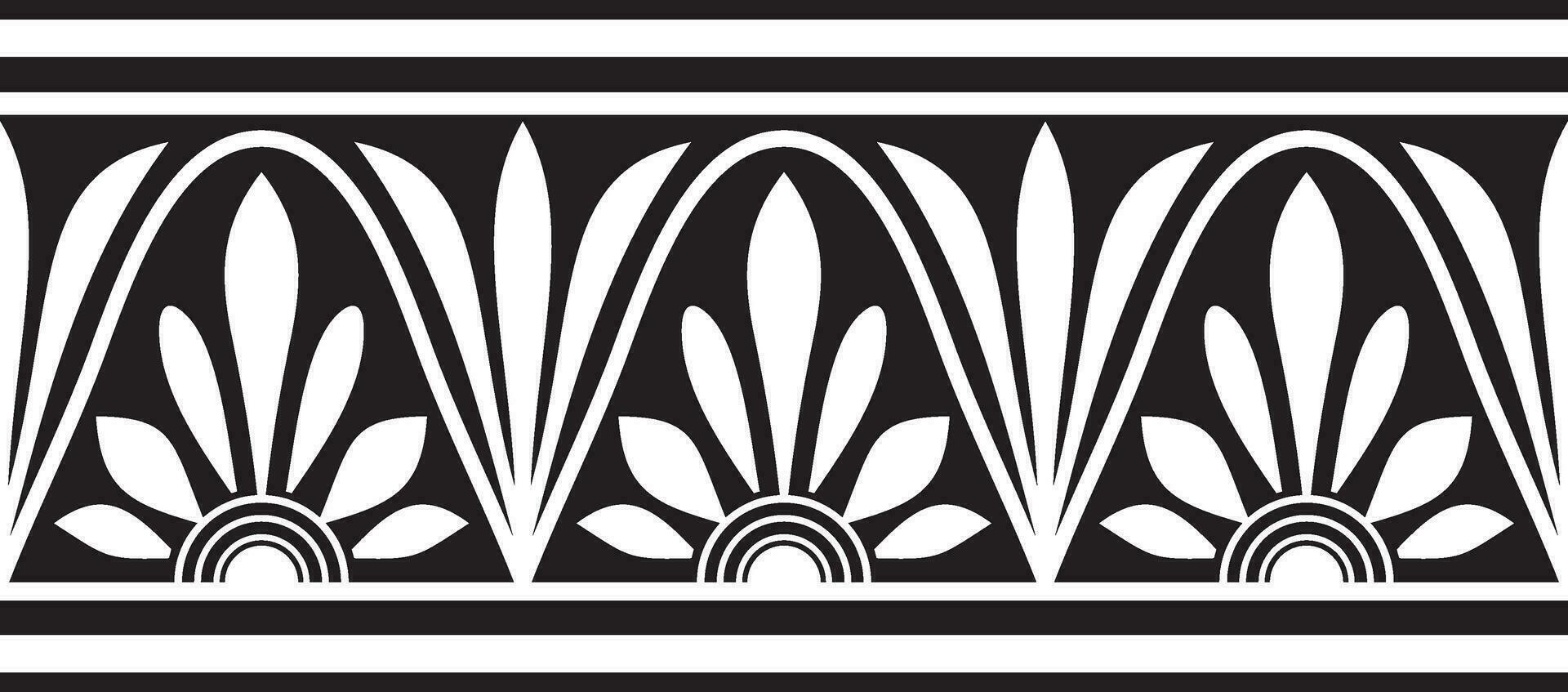 Vector monochrome black seamless classical Greek meander ornament. Pattern of ancient Greece. Border, frame of the Roman Empire