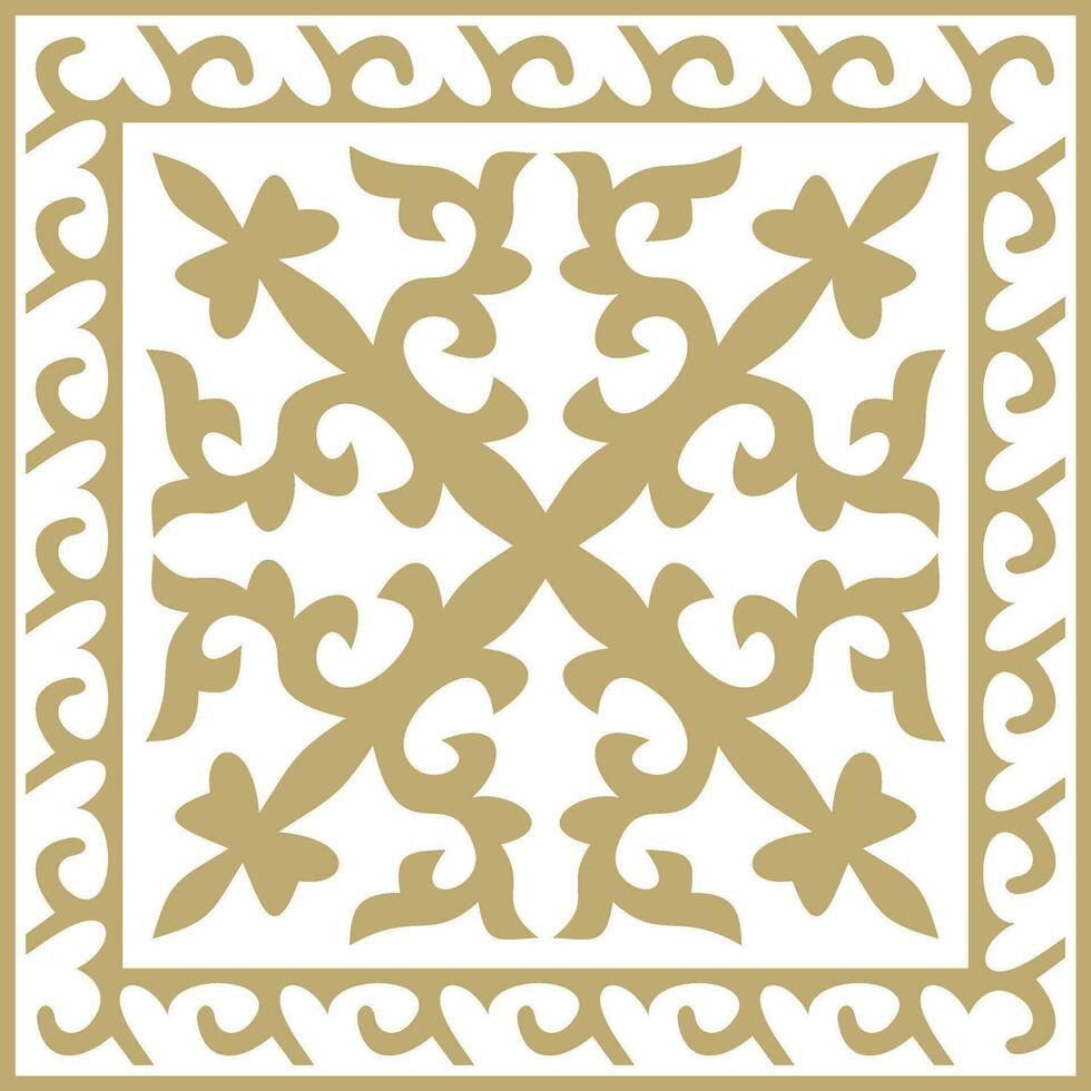 Vector golden square Kazakh national ornament. Ethnic pattern of the peoples of the Great Steppe, .Mongols, Kyrgyz, Kalmyks, Buryats