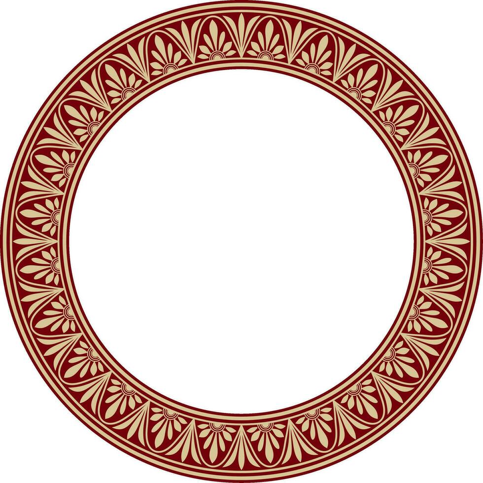 Vector gold and red round classic Greek meander ornament. Pattern, circle of Ancient Greece. Border, frame, ring of the Roman Empire