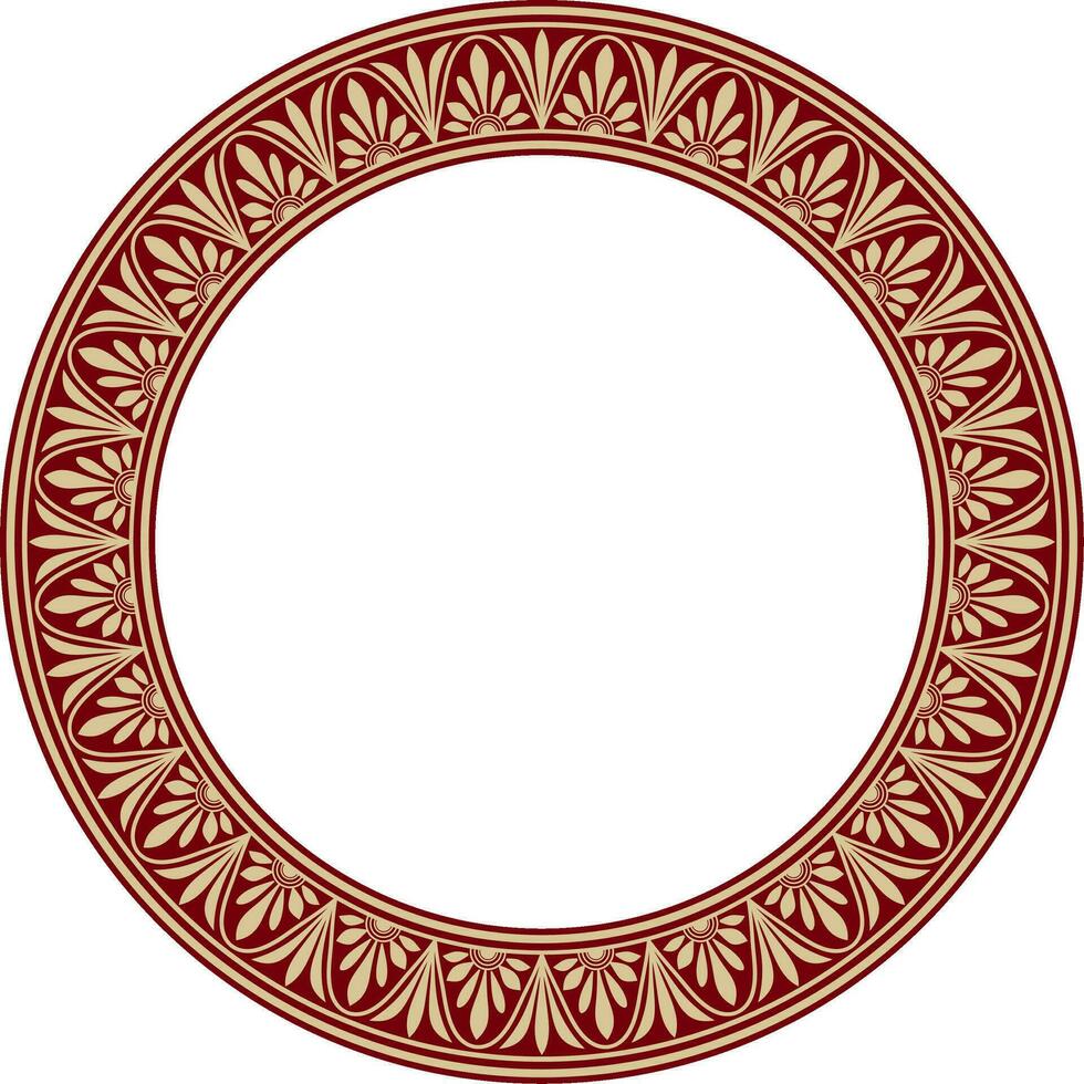 Vector gold and red round classic Greek meander ornament. Pattern, circle of Ancient Greece. Border, frame, ring of the Roman Empire