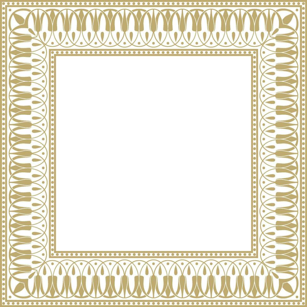 Vector gold square classic greek meander ornament. Pattern of ancient Greece. Border, frame of the Roman Empire