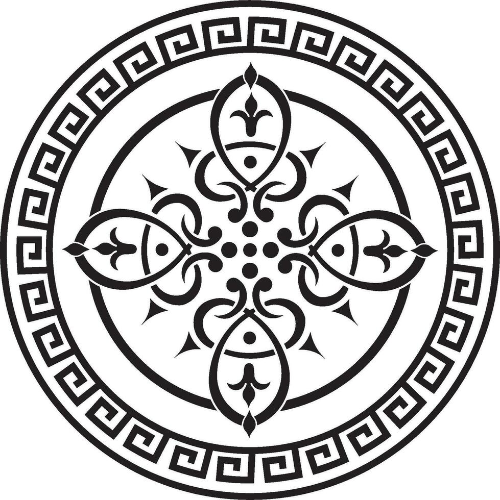 Vector round greek ornament. Meander in a circle. Circular pattern. The architecture of ancient Rome. Print for tattoo, sandblasting and laser cutting.
