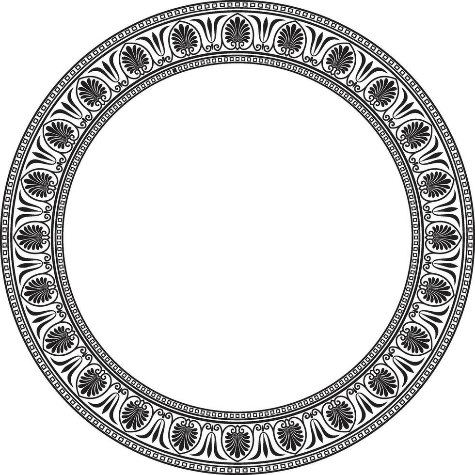 Vector monochrome black round classic greek ornament. European ornament. Border, frame, circle, ring Ancient Greece, Roman Empire