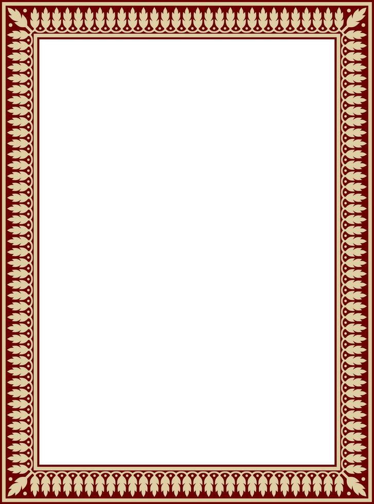 Vector square gold with red Indian national ornament. Ethnic plant border. Flowers frame. Poppies and leaves