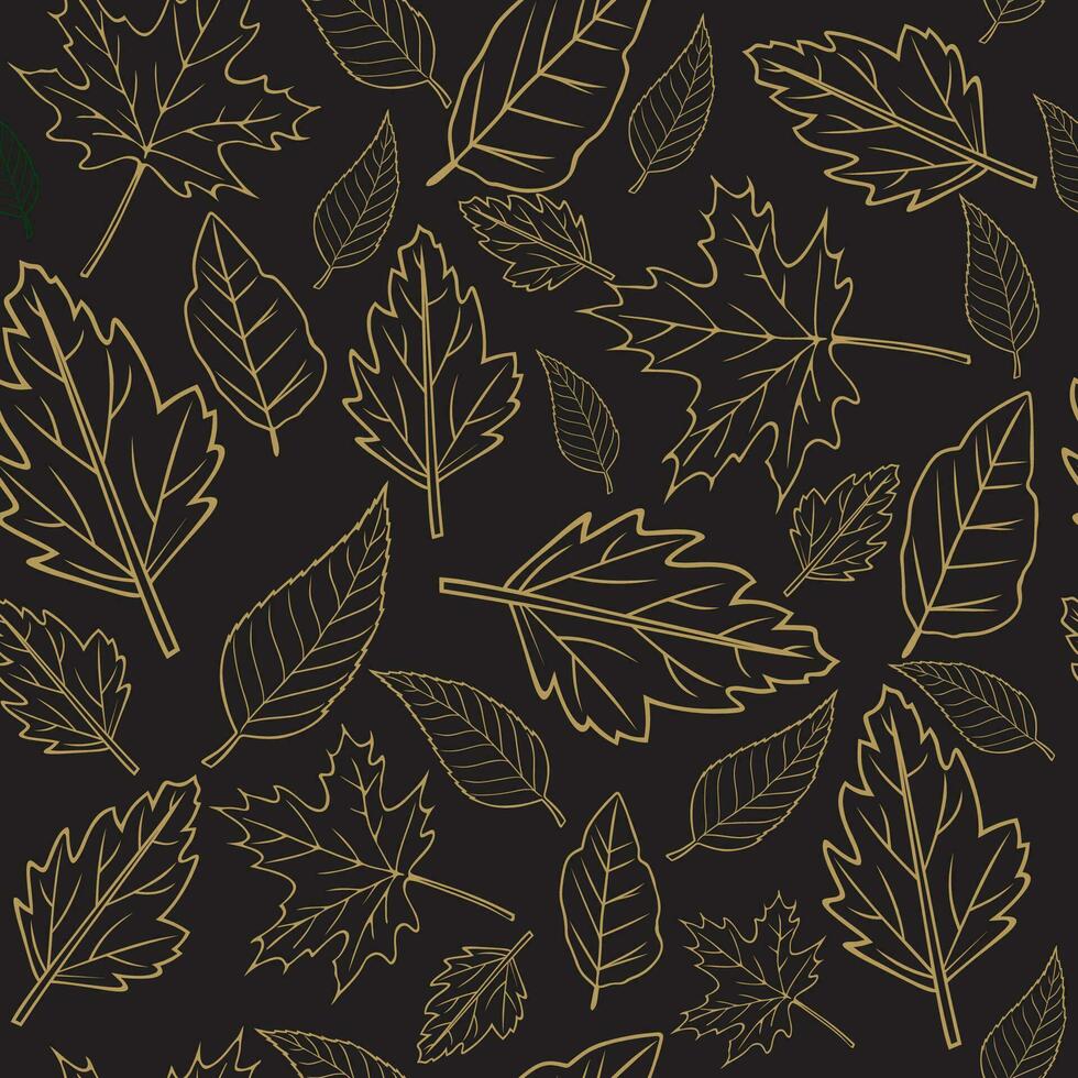 Autumn golden leaves on a black background. Printing on fabric and textiles. Seamless pattern for wallpaper and background vector