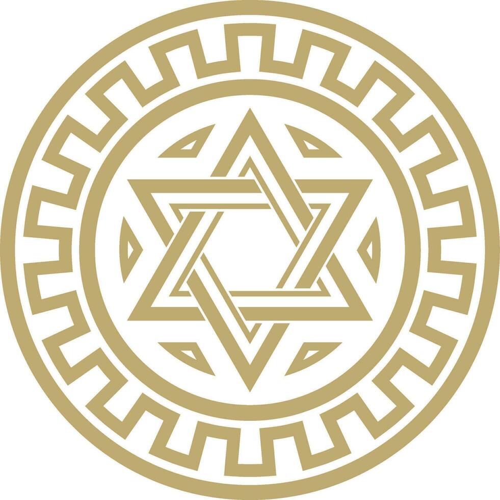 Vector round golden jewish national ornament. Star of David. Semitic folk circle, pattern. Israeli ethnic sign, ring