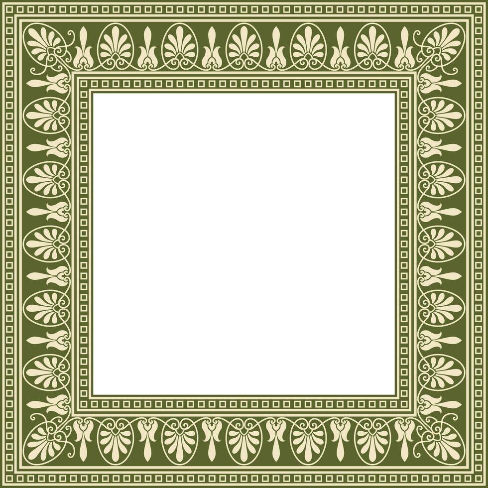 Vector golden and green square classic greek ornament. European ornament. Border, frame Ancient Greece, Roman Empire