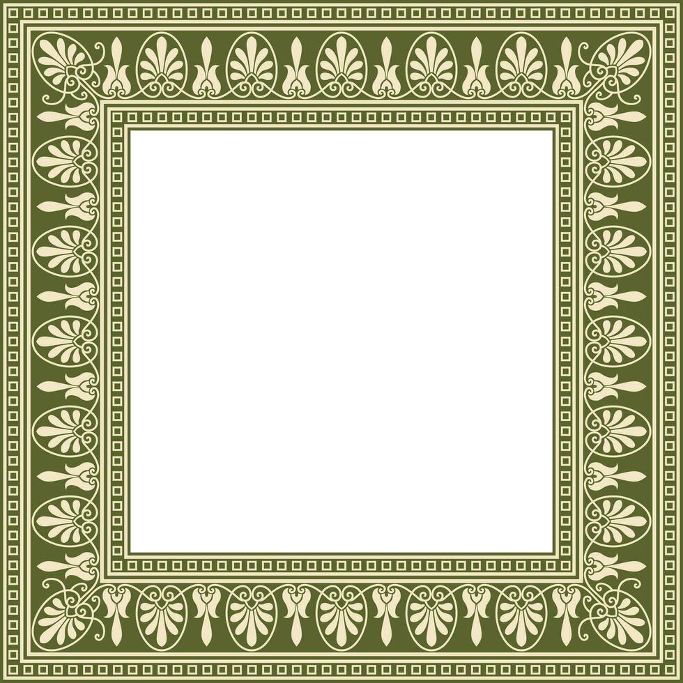 Vector golden and green square classic greek ornament. European ornament. Border, frame Ancient Greece, Roman Empire