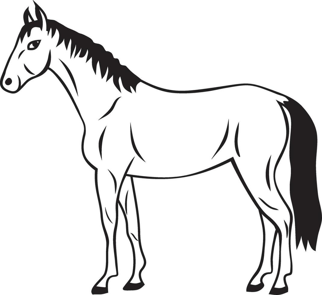 Vector drawn contour silhouette of a horse. Pet, mane, tail.