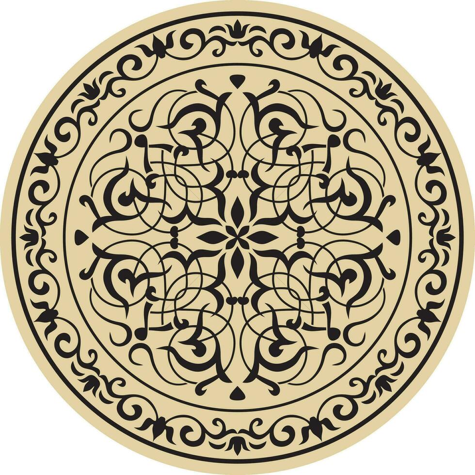 Vector round golden classic ornament. A circle with a black pattern. Ceiling decoration, ancient Rome, Greece.