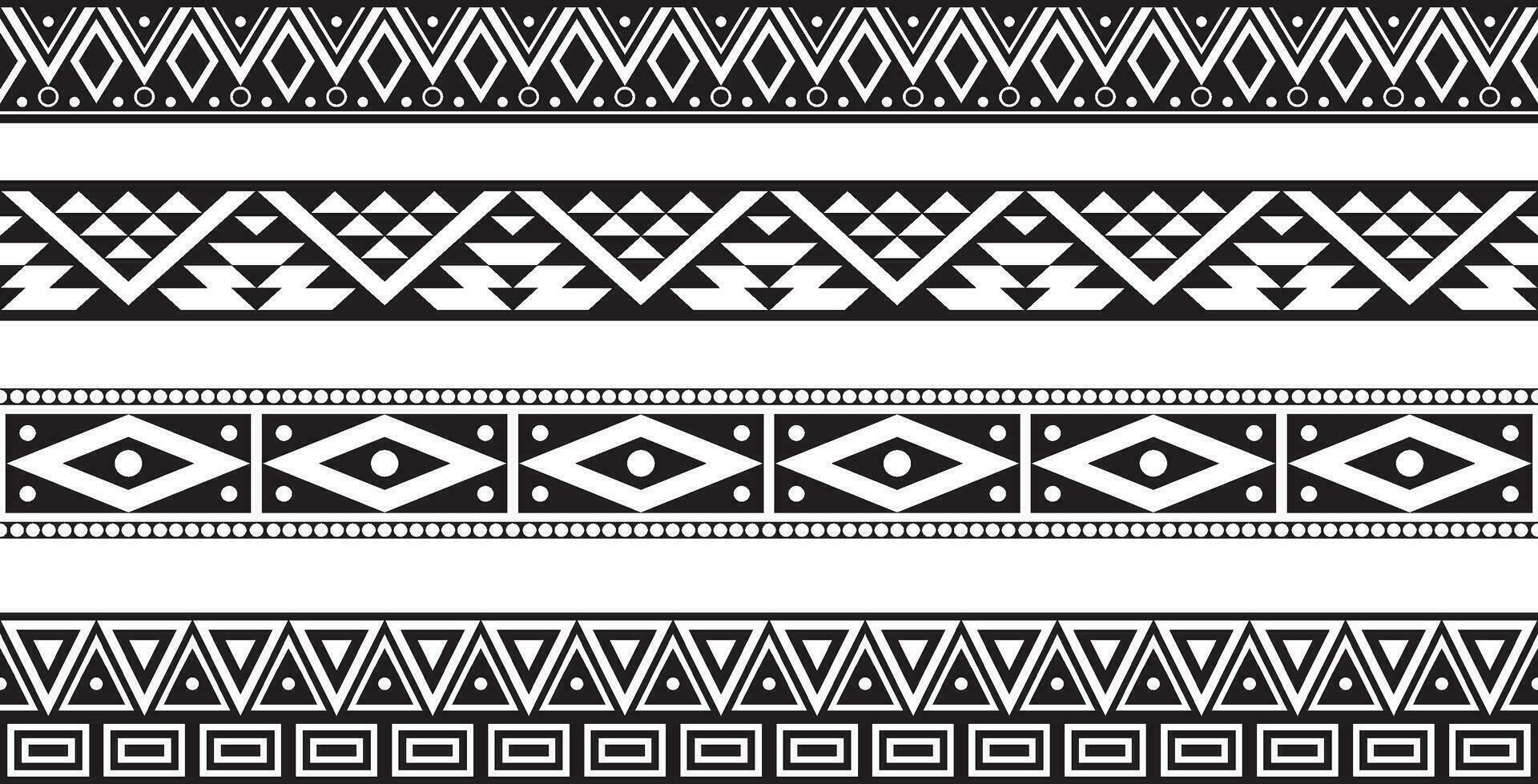 Vector monochrome seamless set of Native American folk ornaments. Frames and borders of the peoples of South and North America, Aztecs, Incas, Mayans, Cherokee, Comanches, Iroquois, Apaches,
