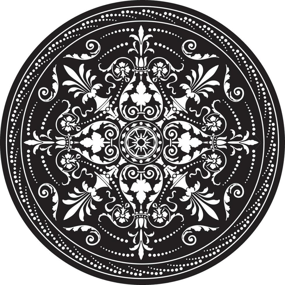 Vector round monochrome european pattern. Floral ornament in a circle. Classic pattern of Ancient Greece and Roman Empire, Byzantium.