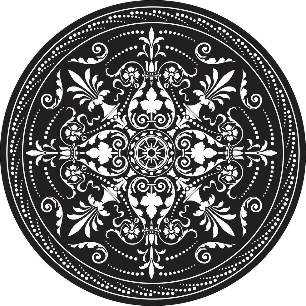 Vector round monochrome european pattern. Floral ornament in a circle. Classic pattern of Ancient Greece and Roman Empire, Byzantium.