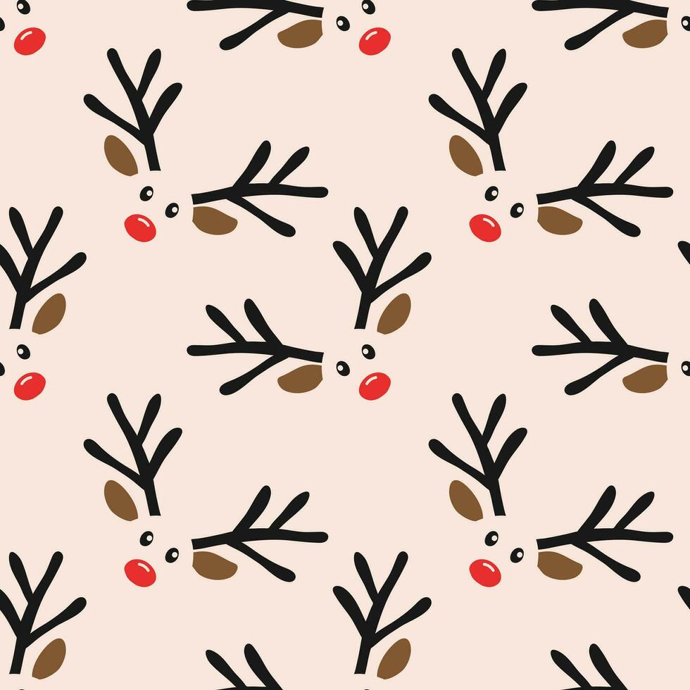 Christmas seamless pattern reindeer with red noses and antlers for holiday print textiles or objects vector