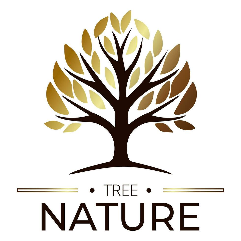 ready made elegant tree logo template with gold leaves with gradient and textomi vector