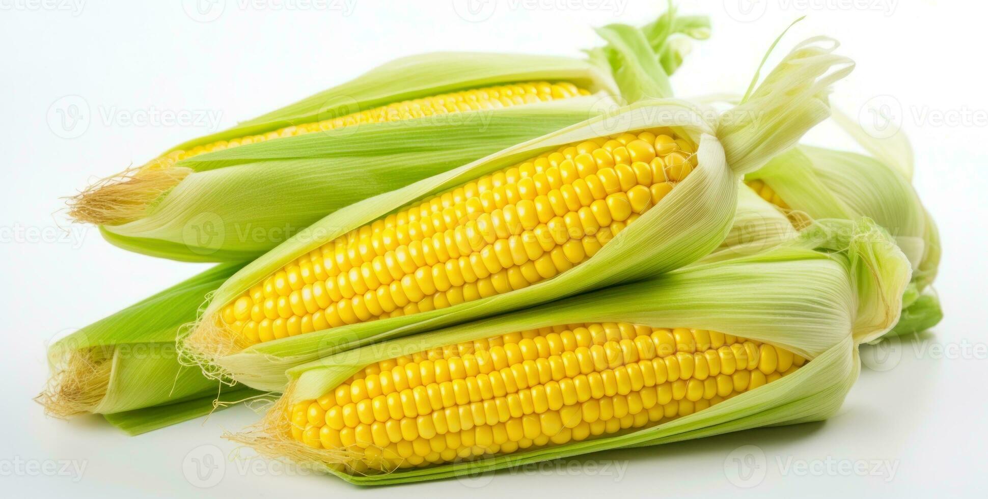 Corn with leaves and earns isolated photo