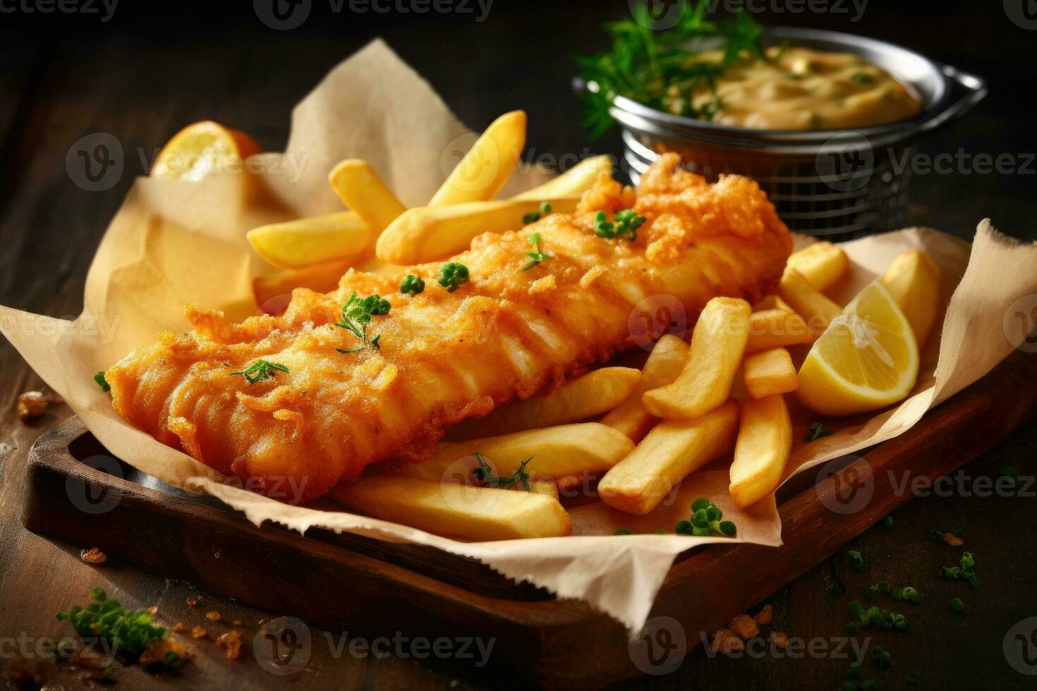 stock photo of fish and chips food photography AI Generated