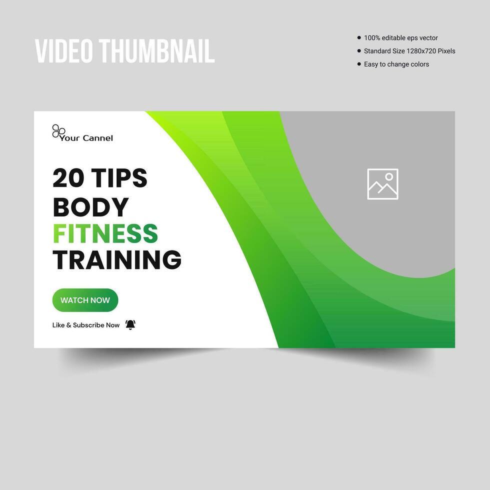 Daily fitness gym workout web video thumbnail design vector