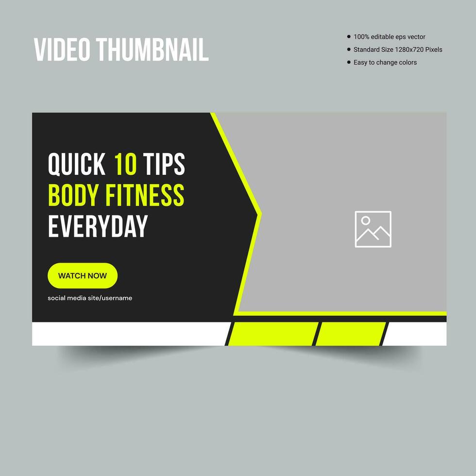 Trendy fitness body video thumbnail design vector