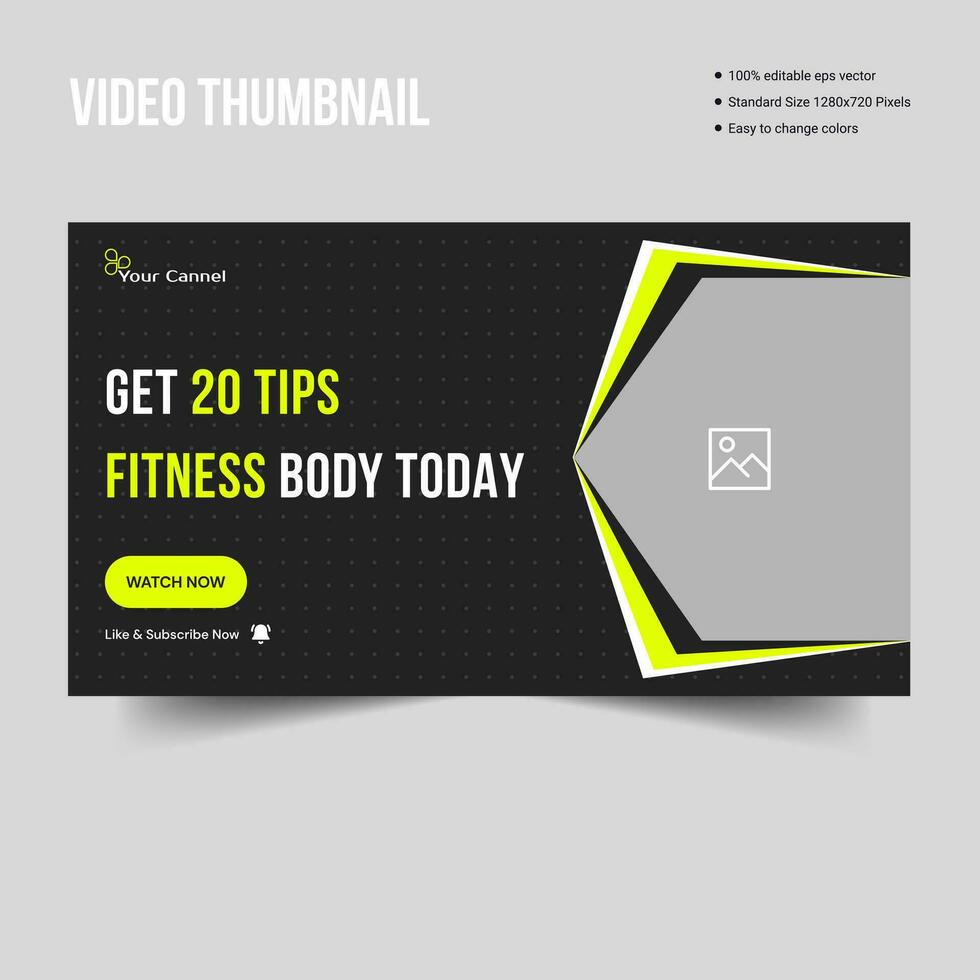Trendy gym and fitness training, exercise video thumbnail design vector