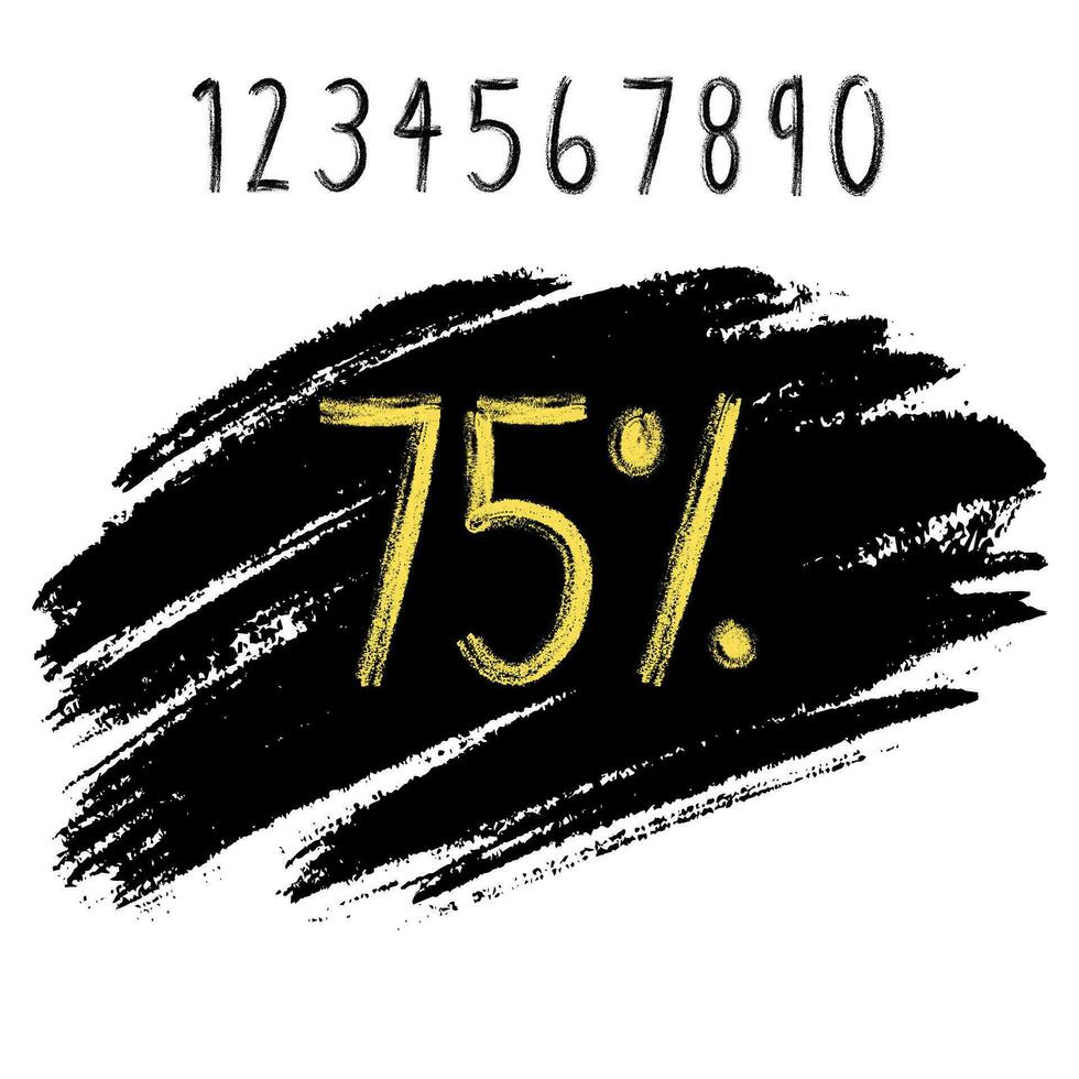 Editable vector illustration of brush painted numbers set with percent