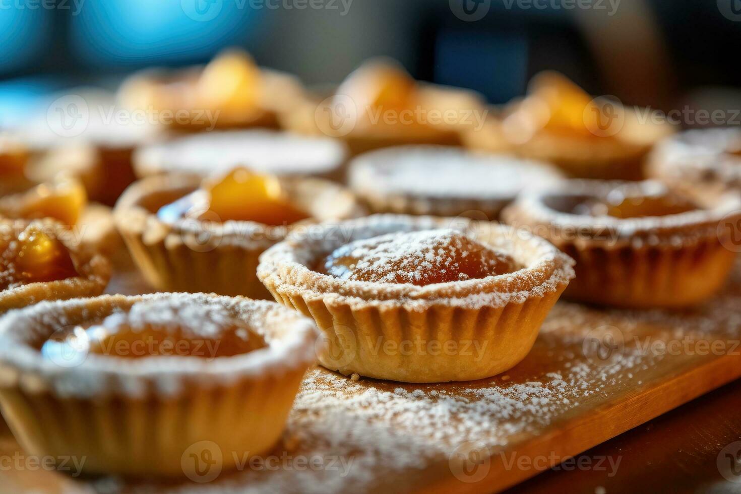 tarts in the kitchen table Food Photography AI Generated photo