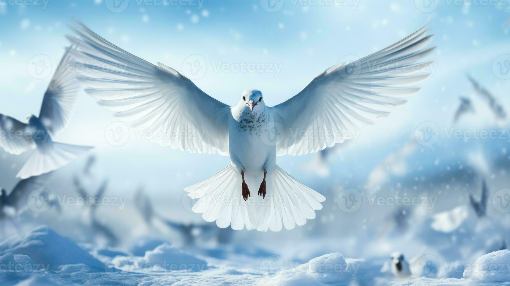 Arctic tern on snow background with empty space for text photo