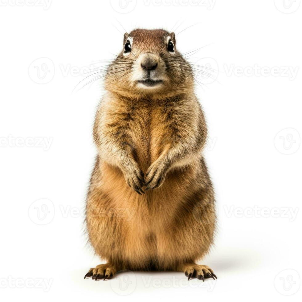 Winter arctic ground squirrel isolated on white background photo