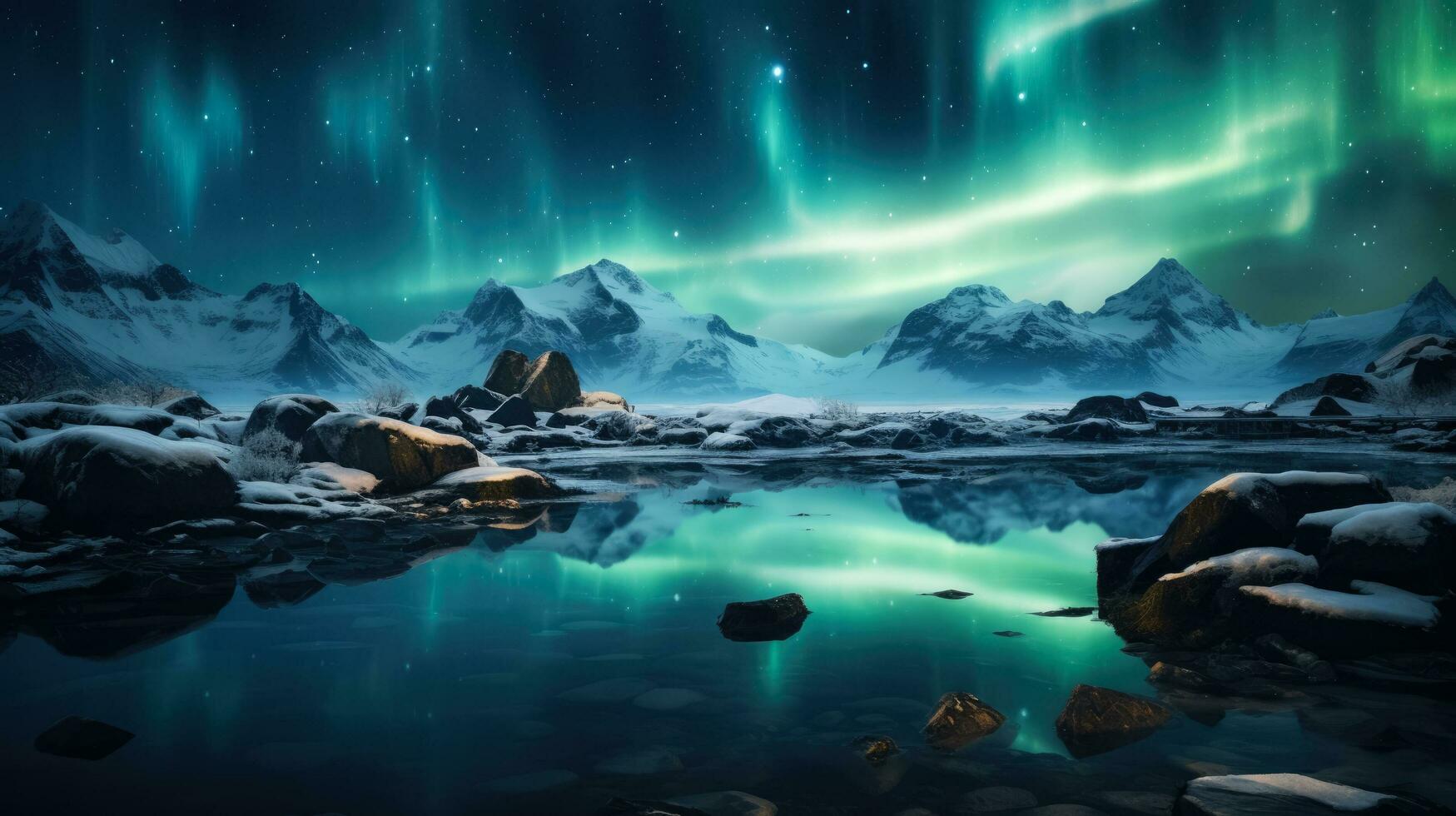 Awe-inspiring Northern Lights display with empty space for text photo