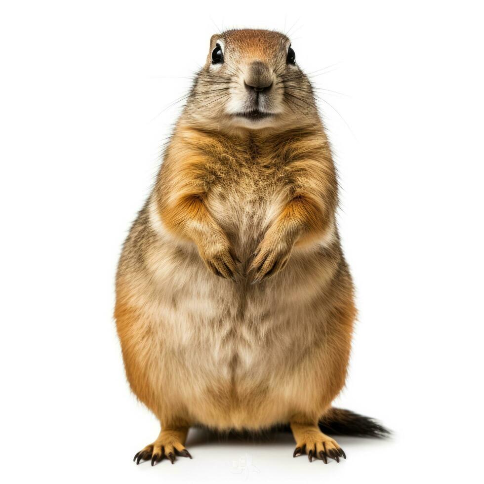Winter arctic ground squirrel isolated on white background photo