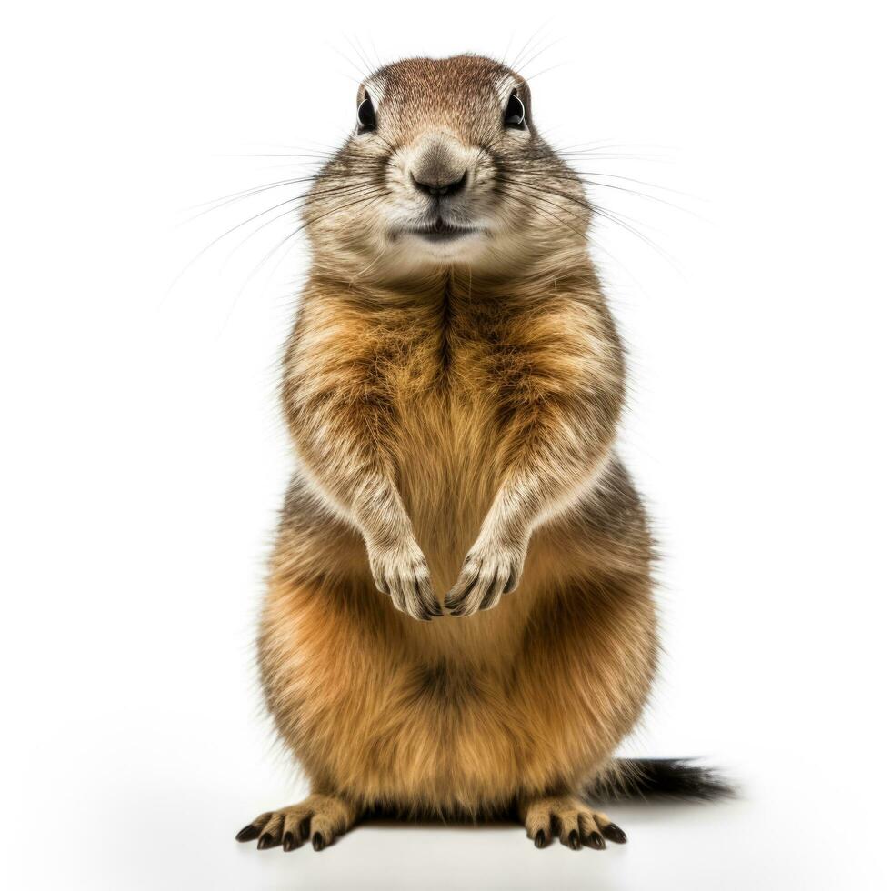 Winter arctic ground squirrel isolated on white background photo