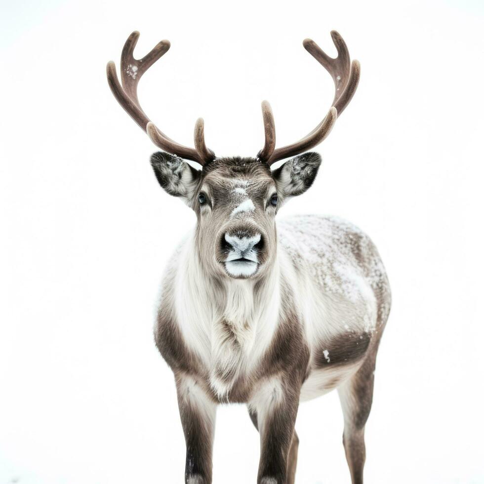 Reindeer in winter isolated on white background photo