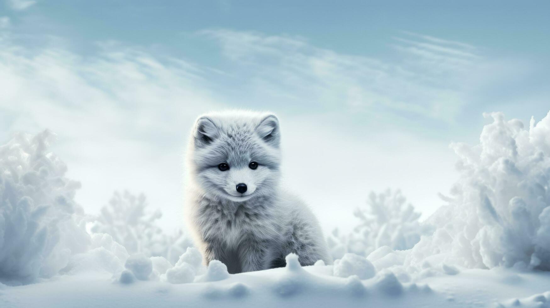 Arctic fox on snow background with empty space for text photo