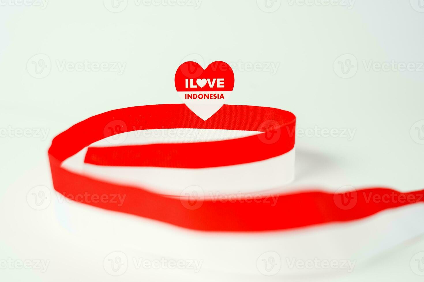 ribbon, red and white flag of Indonesia independence day August 17th, stiker i love indonesia, isolated on white background photo