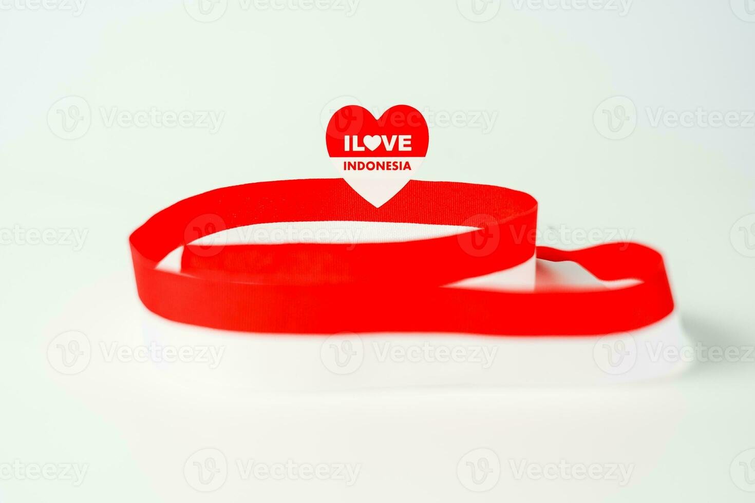 ribbon, red and white flag of Indonesia independence day August 17th, stiker i love indonesia, isolated on white background photo