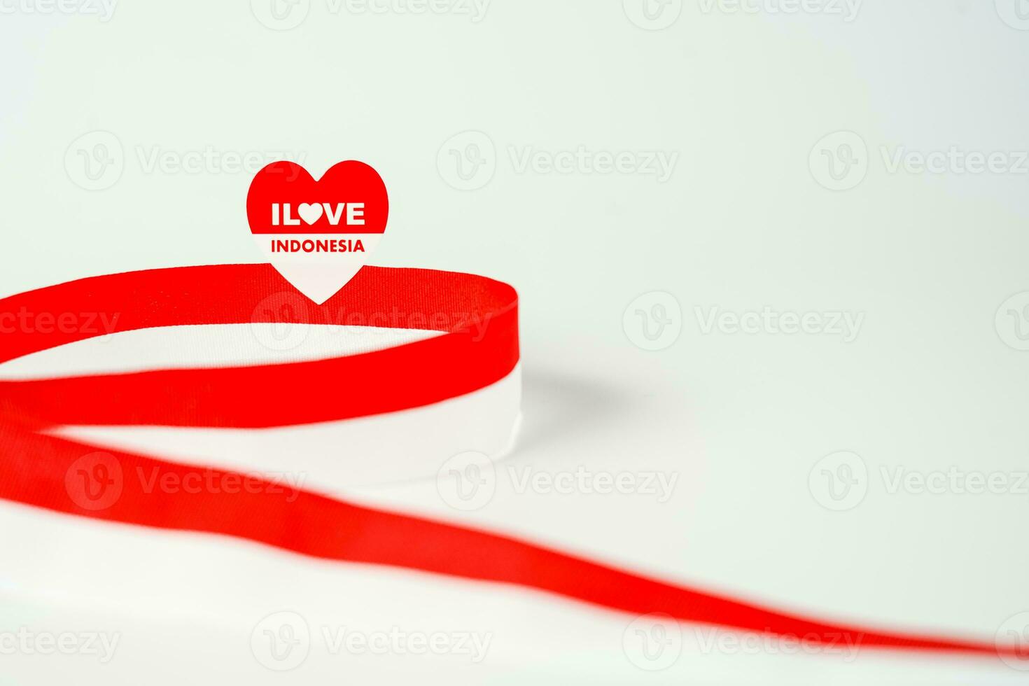 ribbon, red and white flag of Indonesia independence day August 17th, stiker i love indonesia, isolated on white background photo