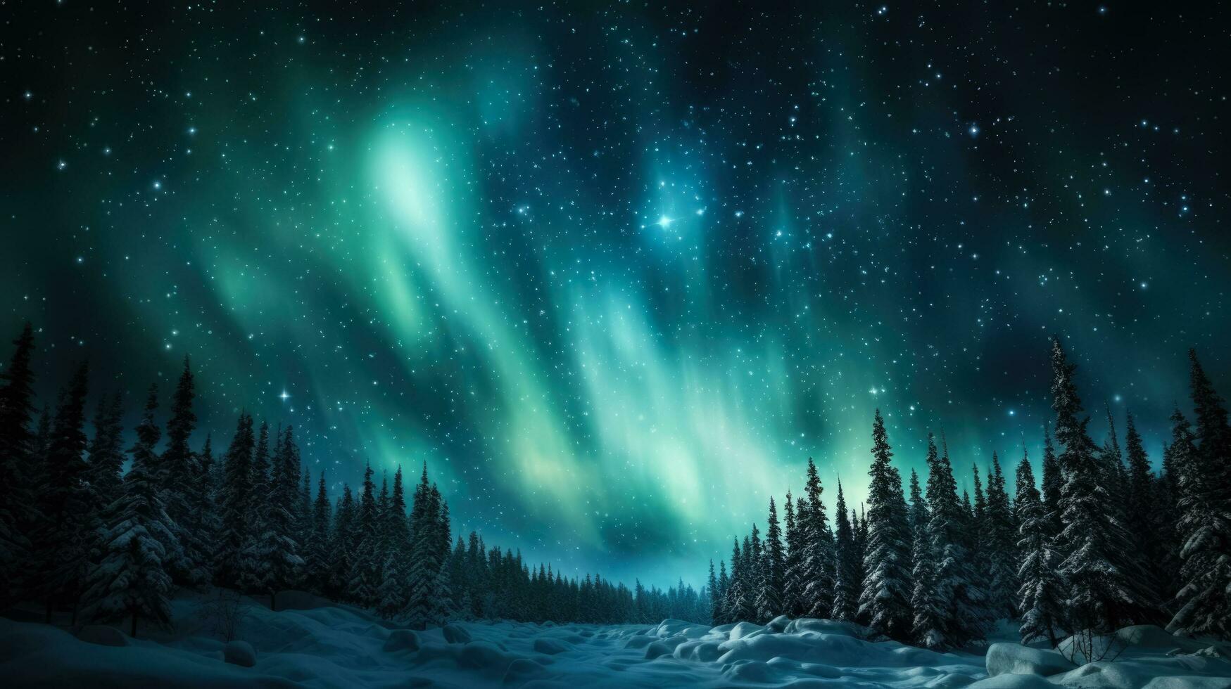 Aurora Borealis in the winter sky with empty space for text photo