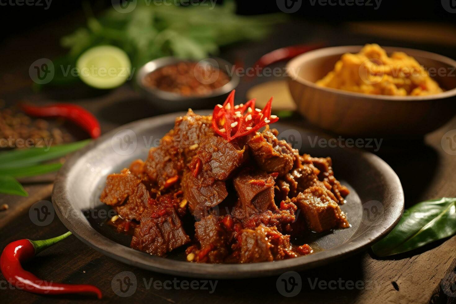 stock photo of rendang food food photography studio AI Generated