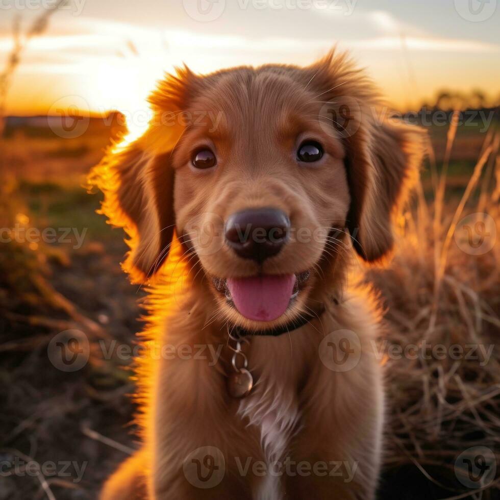 Cute golden puppy portrait photo